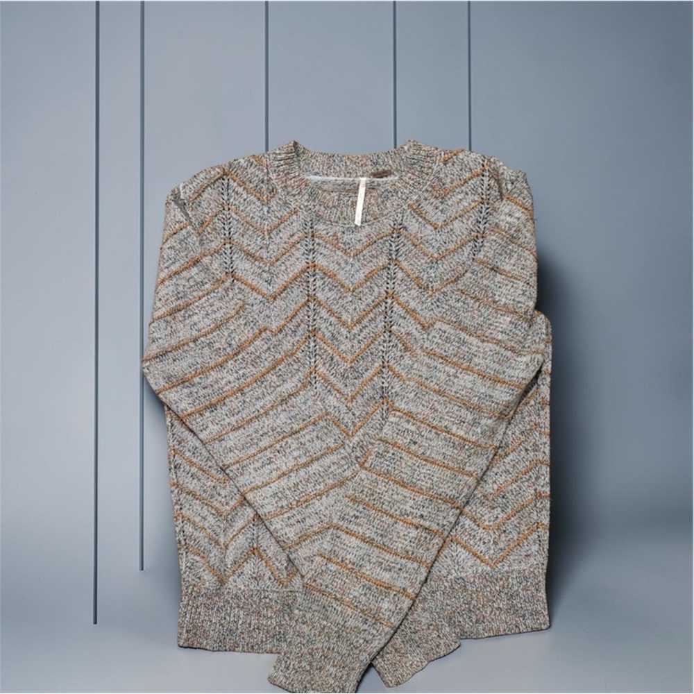 Free People Gray and Orange Knit Sweater